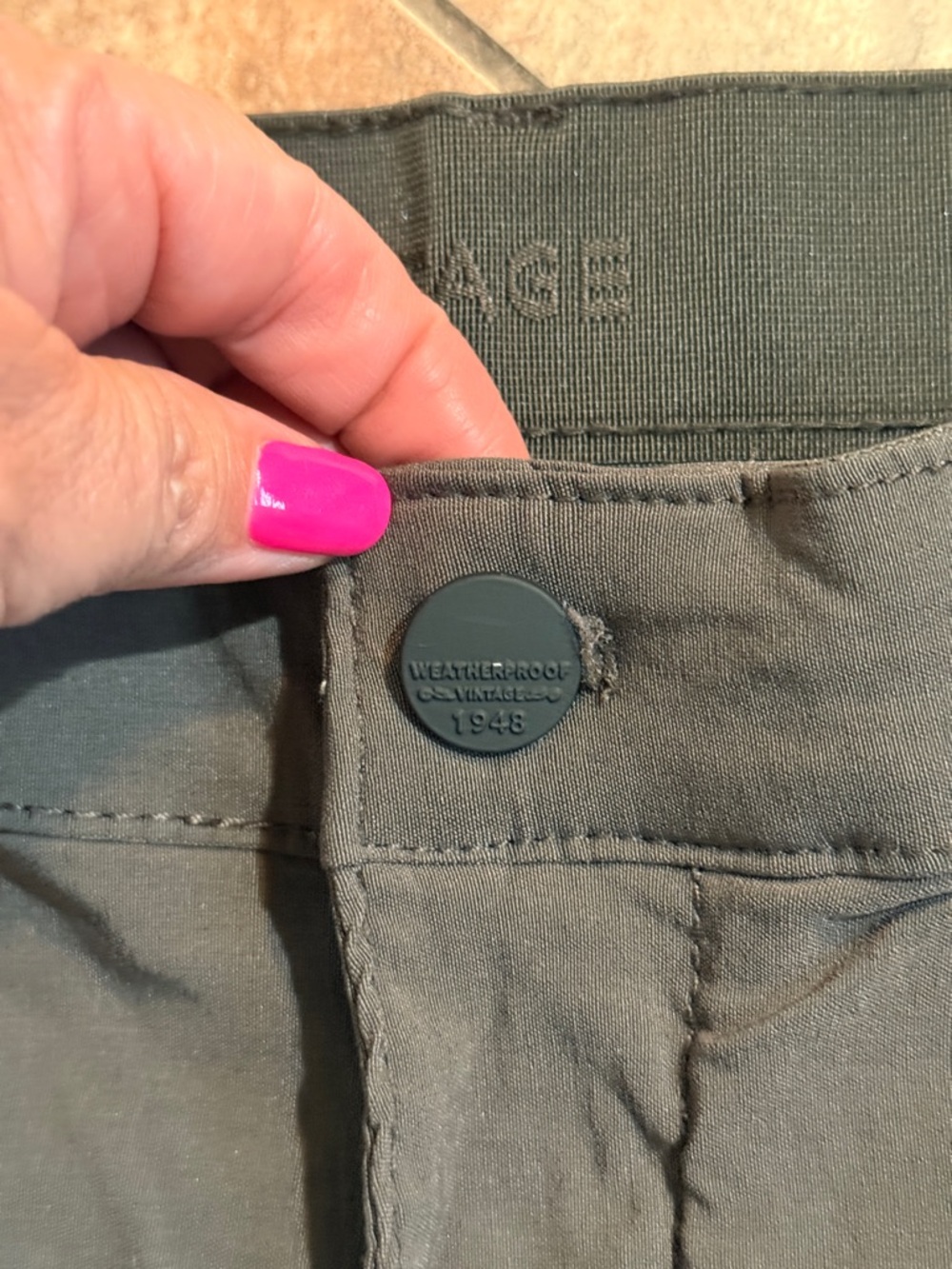 Weatherproof Olive Green Vintage Waistband Pants